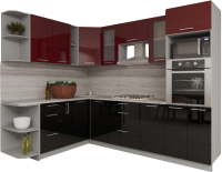 Кухонный гарнитур Интерлиния Мила Gloss 1.88x2.8 левая (бордовый/черный) - 