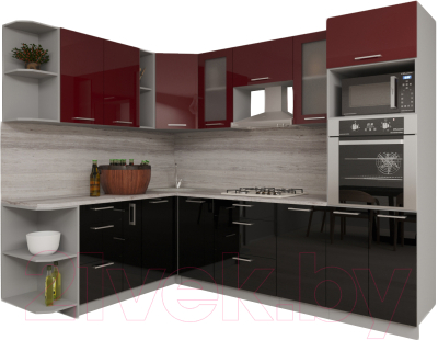 Готовая кухня Интерлиния Мила Gloss 1.88x2.8 левая (бордовый/черный)