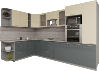 Кухонный гарнитур Интерлиния Мила Gloss 1.88x3.2 левая (ваниль/асфальт) - 