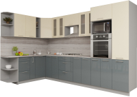 Кухонный гарнитур Интерлиния Мила Gloss 1.88x3.4 левая (ваниль/асфальт) - 
