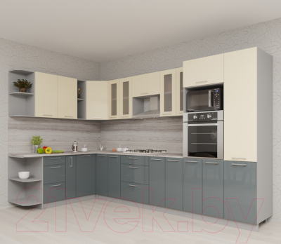 Кухонный гарнитур Интерлиния Мила Gloss 1.88x3.4 левая (ваниль/асфальт)