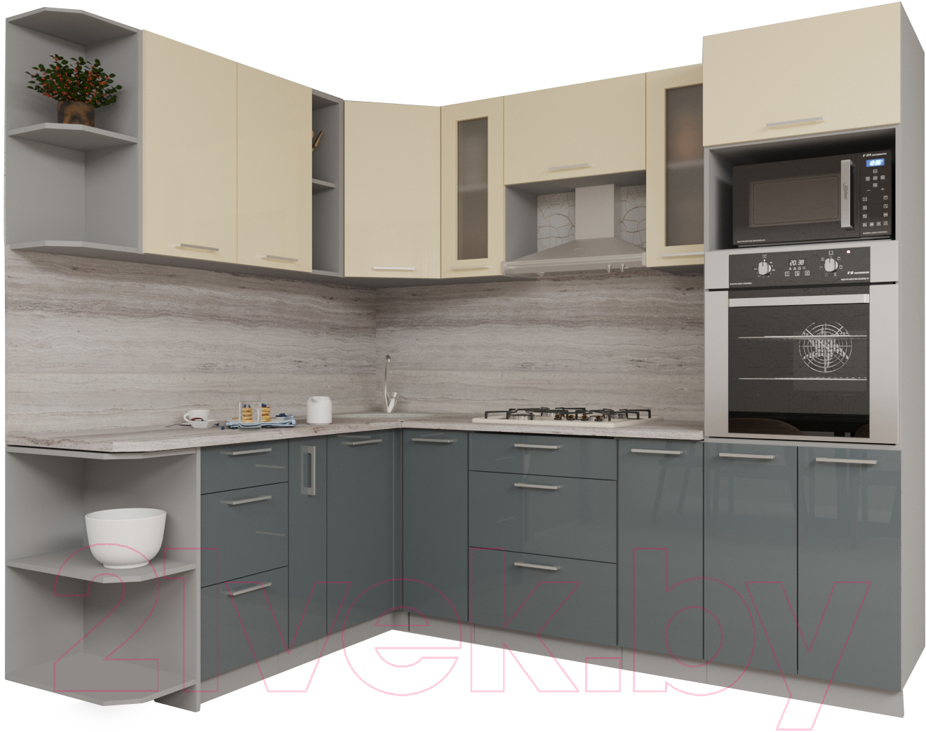 Кухонный гарнитур Interline Мила Gloss 1.88x2.4 левая (ваниль/асфальт)