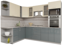 Кухонный гарнитур Интерлиния Мила Gloss 1.88x2.6 левая (ваниль/асфальт) - 