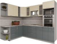 Кухонный гарнитур Интерлиния Мила Gloss 1.88x2.8 левая (ваниль/асфальт) - 