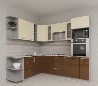 Кухонный гарнитур Интерлиния Мила Gloss 1.88x2.4 левая (ваниль/шоколад)