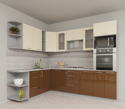 Кухонный гарнитур Интерлиния Мила Gloss 1.88x2.6 левая (ваниль/шоколад)