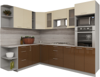 Кухонный гарнитур Интерлиния Мила Gloss 1.88x2.8 левая (ваниль/шоколад) - 