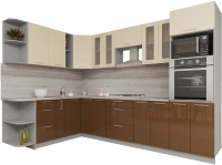 Кухонный гарнитур Интерлиния Мила Gloss 1.88x3.0 левая (ваниль/шоколад) - 