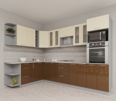 Кухонный гарнитур Интерлиния Мила Gloss 1.88x3.0 левая (ваниль/шоколад)