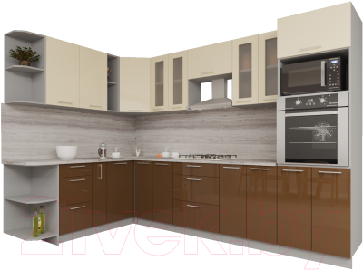 Кухонный гарнитур Интерлиния Мила Gloss 1.88x3.0 левая (ваниль/шоколад)