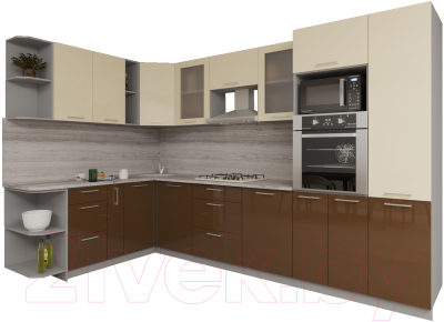 Кухонный гарнитур Интерлиния Мила Gloss 1.88x3.2 левая (ваниль/шоколад)