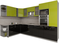 Кухонный гарнитур Интерлиния Мила Gloss 1.88x3.2 левая (яблоня/черный) - 