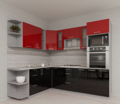 Кухонный гарнитур Интерлиния Мила Gloss 1.88x2.4 левая (красный/черный)