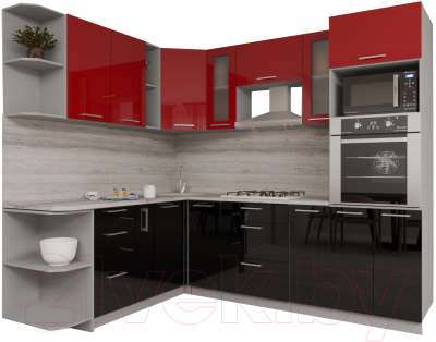 Кухонный гарнитур Интерлиния Мила Gloss 1.88x2.4 левая (красный/черный)