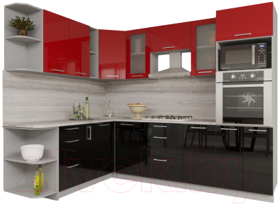 Готовая кухня Интерлиния Мила Gloss 1.88x2.6 левая (красный/черный)