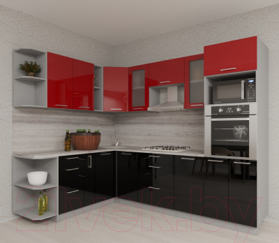 Кухонный гарнитур Интерлиния Мила Gloss 1.88x2.8 левая (красный/черный)