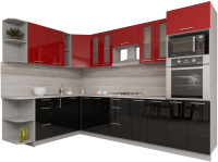 Готовая кухня Интерлиния Мила Gloss 1.88x3.0 левая (красный/черный) - 