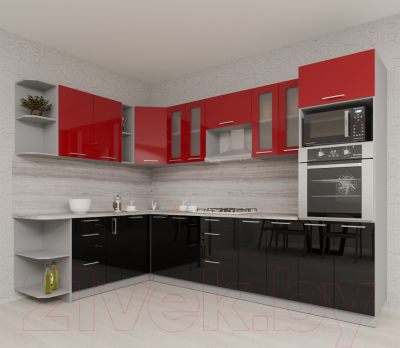 Готовая кухня Интерлиния Мила Gloss 1.88x3.0 левая (красный/черный)