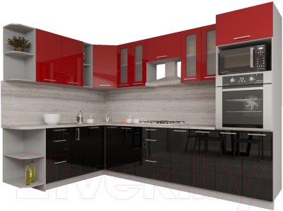 Готовая кухня Интерлиния Мила Gloss 1.88x3.0 левая (красный/черный)