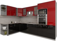 Кухонный гарнитур Интерлиния Мила Gloss 1.88x3.2 левая (красный/черный) - 