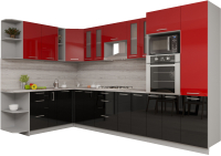 Кухонный гарнитур Интерлиния Мила Gloss 1.88x3.4 левая (красный/черный) - 