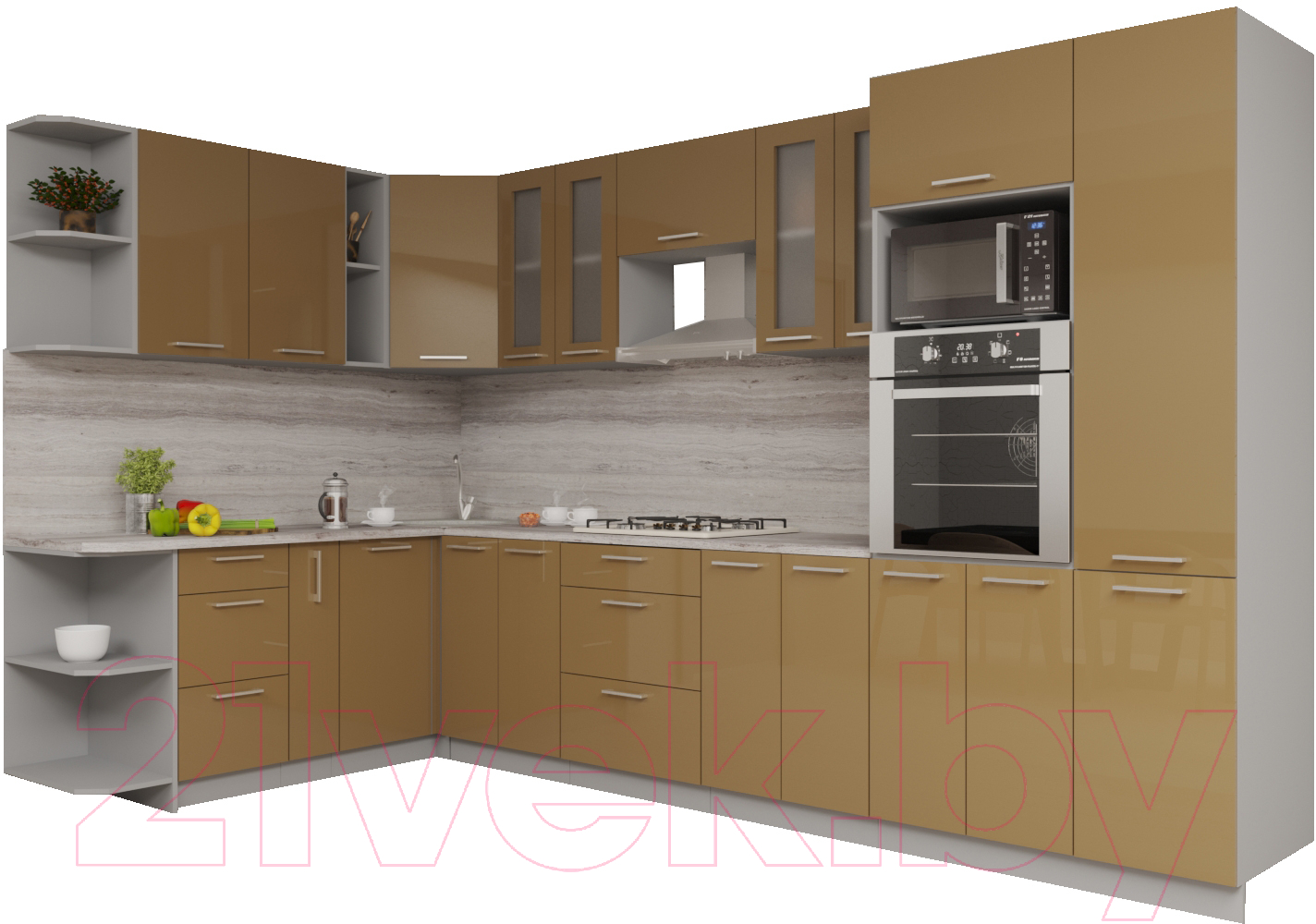 Кухонный гарнитур Interline Мила Gloss 1.88x3.4 левая (капучино)