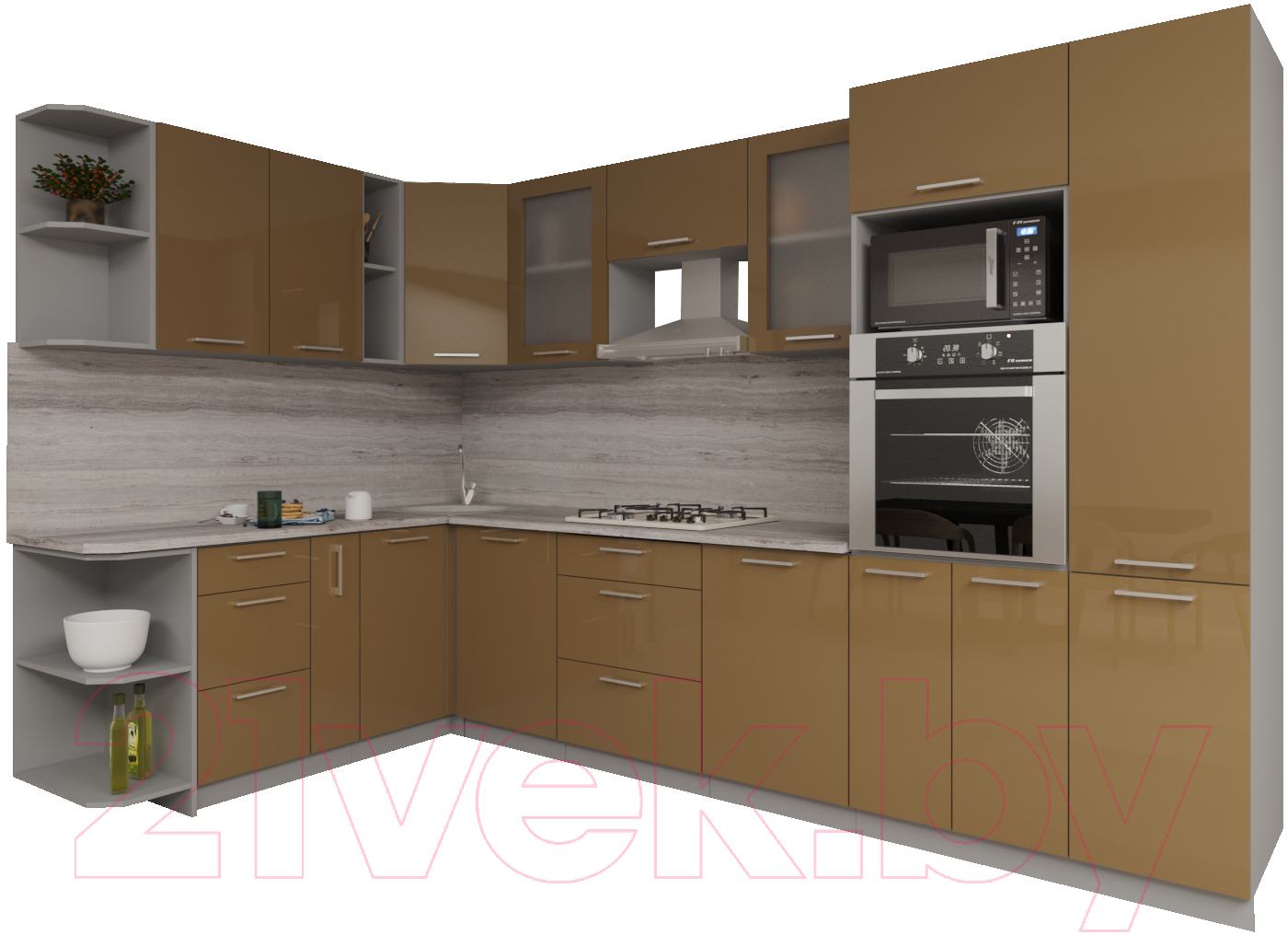 Кухонный гарнитур Interline Мила Gloss 1.88x3.2 левая (капучино)