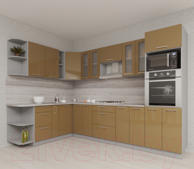 Кухонный гарнитур Интерлиния Мила Gloss 1.88x3.0 левая (капучино)