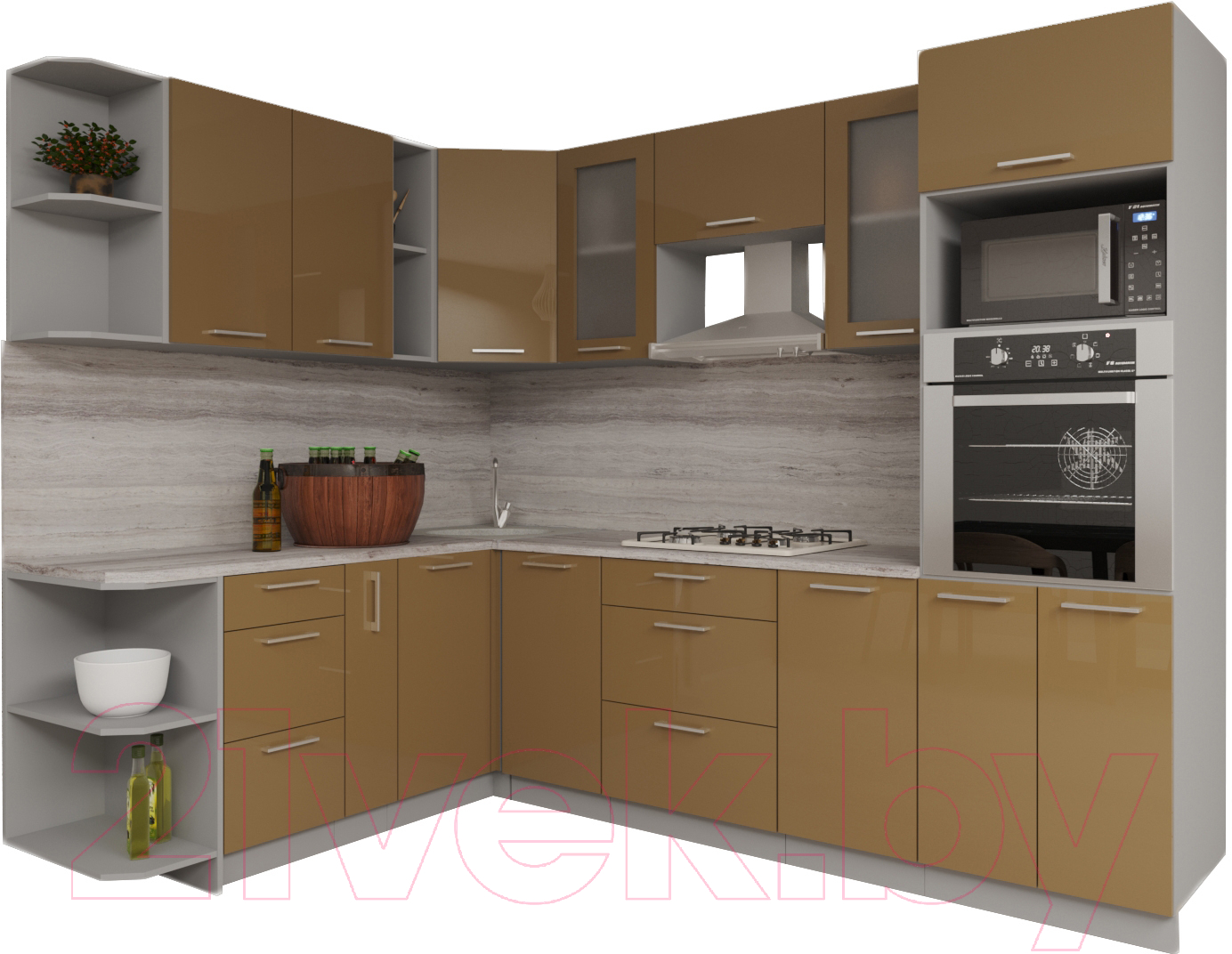 Кухонный гарнитур Interline Мила Gloss 1.88x2.8 левая (капучино)