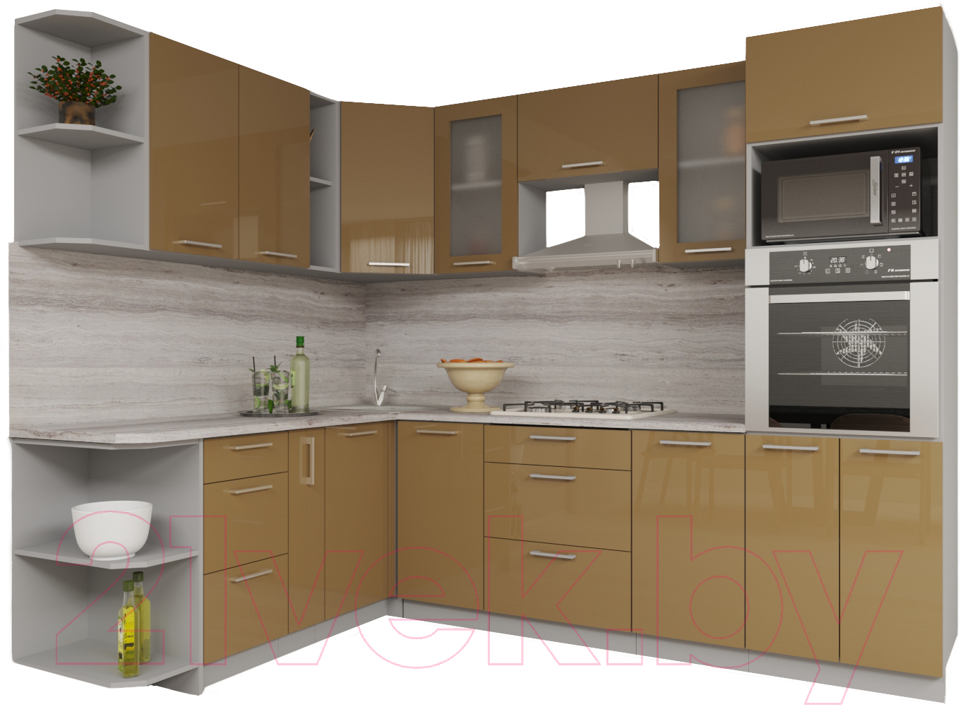 Кухонный гарнитур Interline Мила Gloss 1.88x2.6 левая (капучино)
