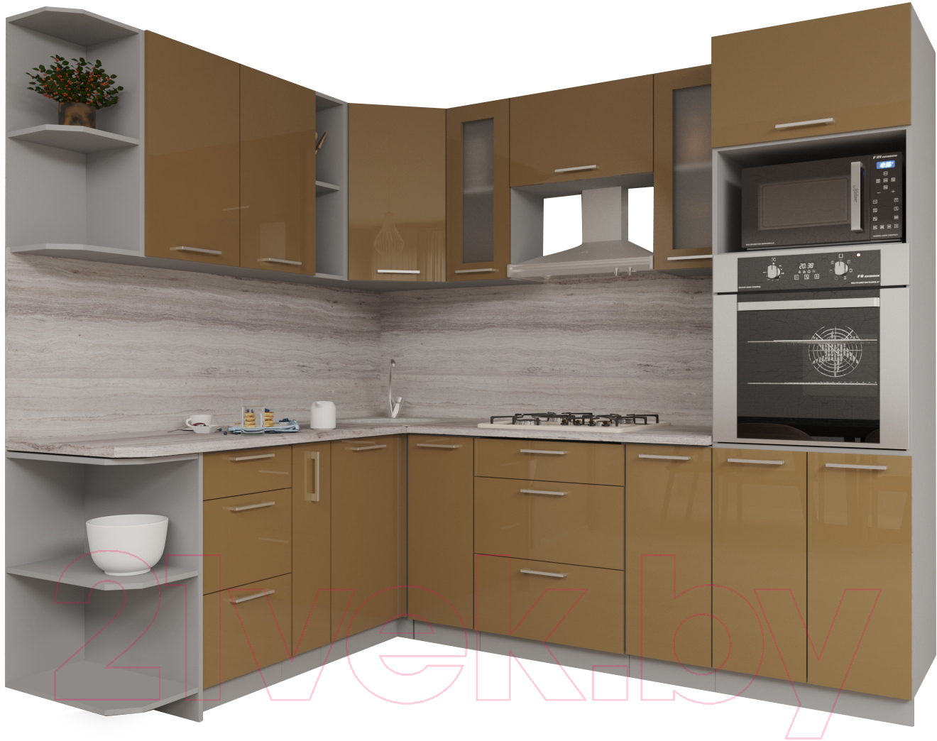 Кухонный гарнитур Interline Мила Gloss 1.88x2.4 левая (капучино)