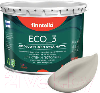 Краска Finntella Eco 3 Wash and Clean Sansa / F-08-1-3-LG231 (2.7л, серо-бежевый, глубокоматовый)