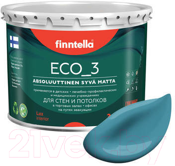 Краска Finntella Eco 3 Wash and Clean Opaali / F-08-1-3-LG259 (2.7л, голубой, глубокоматовый)