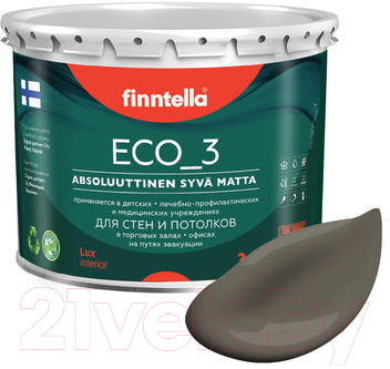 Краска Finntella Eco 3 Wash and Clean Mutteri / F-08-1-3-LG264 (2.7л, коричневый, глубокоматовый)