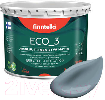 Краска Finntella Eco 3 Wash and Clean Harmaa / F-08-1-3-LG276 (2.7л, серо-голубой, глубокоматовый)