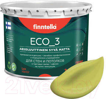 Краска Finntella Eco 3 Wash and Clean Lahtee / F-08-1-3-LG70 (2.7л, светло-зеленый, глубокоматовый)