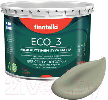 Краска Finntella Eco 3 Wash and Clean Suojaa / F-08-1-3-LG78 (2.7л, серо-зеленый, глубокоматовый)