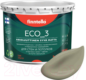 Краска Finntella Eco 3 Wash and Clean Khaki / F-08-1-3-LG79 (2.7л, глубокоматовый)