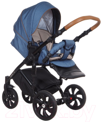 Детская универсальная коляска Tutis Mimi Style 3 в 1 (деним/синий букле/кожа коричневая)