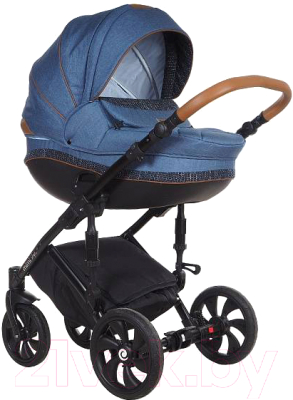 Детская универсальная коляска Tutis Mimi Style 3 в 1 (деним/синий букле/кожа коричневая)