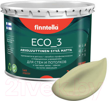 Краска Finntella Eco 3 Wash and Clean Lammin / F-08-1-3-LG85 (2.7л, бледно-зеленый, глубокоматовый)