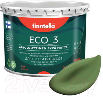 Краска Finntella Eco 3 Wash and Clean Vihrea / F-08-1-3-LG86 (2.7л, зеленый, глубокоматовый)