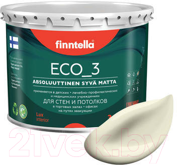 Краска Finntella Eco 3 Wash and Clean Kermainen / F-08-1-3-LG89 (2.7л, желто-белый, глубокоматовый)