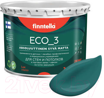 Краска Finntella Eco 3 Wash and Clean Malakiitti / F-08-1-3-LG94 (2.7л, темно-бирюзовый, глубокоматовый)