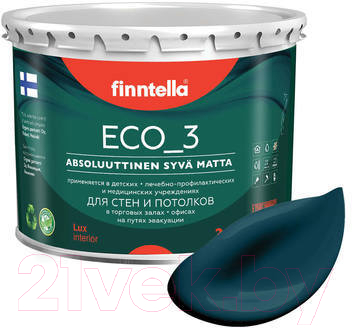 Краска Finntella Eco 3 Wash and Clean Valtameri / F-08-1-3-LG95 (2.7л, темно-бирюзовый, глубокоматовый)