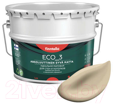 Краска Finntella Eco 3 Wash and Clean Toffee / F-08-1-9-FL069 (9л, песочный, глубокоматовый)