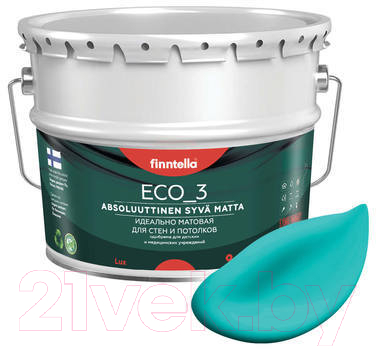 Краска Finntella Eco 3 Wash and Clean Akvamariini / F-08-1-9-FL133 (9л, бирюзовый, глубокоматовый)