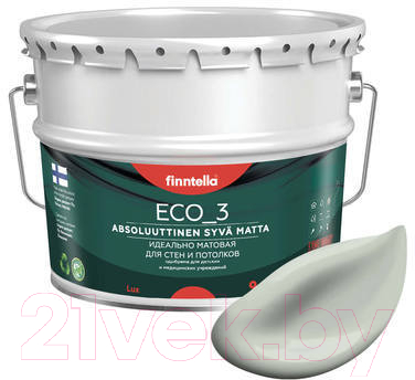 Краска Finntella Eco 3 Wash and Clean Kanarian / F-08-1-9-LG100 (9л, светло серо-зеленый, глубокоматовый)