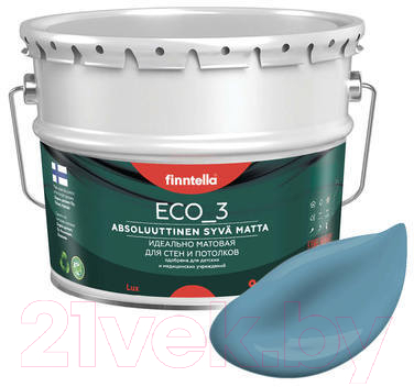 Краска Finntella Eco 3 Wash and Clean Meri Aalto / F-08-1-9-LG104 (9л, светло сине-серый, глубокоматовый)
