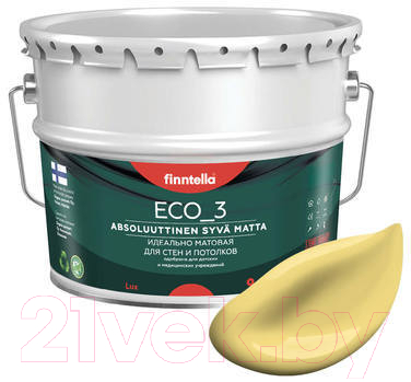 Краска Finntella Eco 3 Wash and Clean Maissi / F-08-1-9-LG148 (9л, светло-желтый, глубокоматовый)